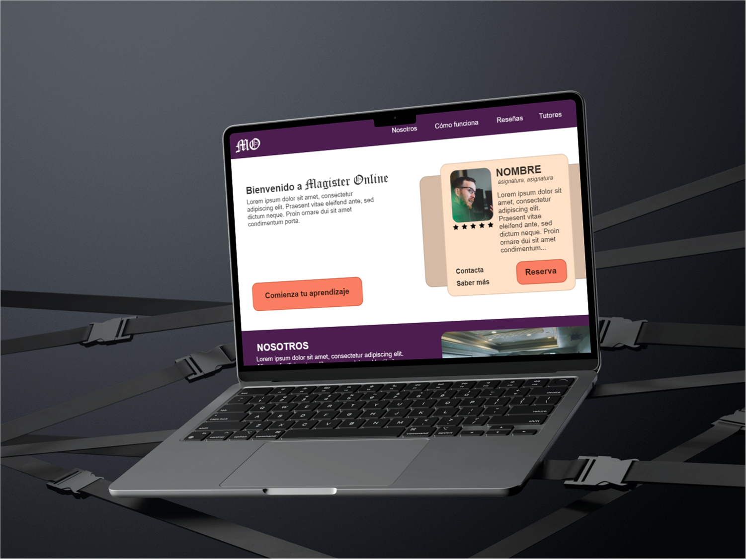 Ordenador portátil en el que se muestra la pantalla de inicio de la web de tutorías online.