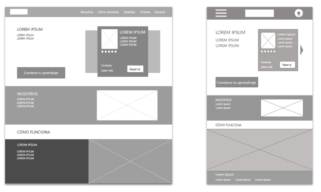 Diferencias entre esquemas de las pantallas de la web de tutorías online