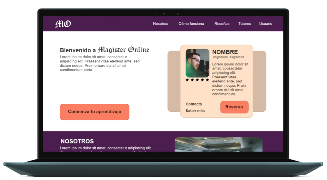 Ordenador portátil que muestra la pantalla de inicio de la web de tutorías online.